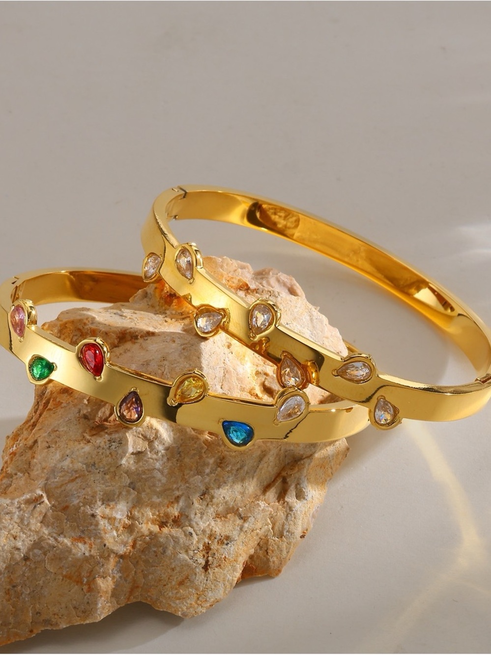 Gold-Tone Multi Gem Teardrop Bangle Bracelet